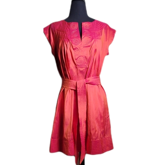 Calypso cap sleeve split neck silk dress size medium